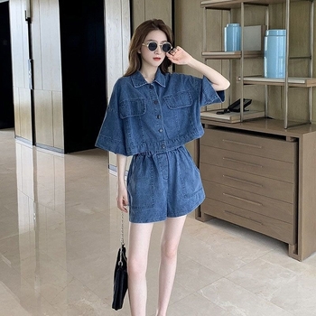 Két darabos női szett: denim kabát és denim rövidnadrág, 2026 nyár, koreai stílus, hongkongi divat, sokoldalú, plusz méret