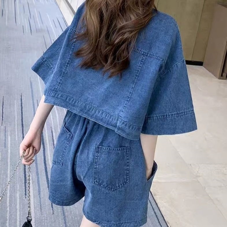 Két darabos női szett: denim kabát és denim rövidnadrág, 2026 nyár, koreai stílus, hongkongi divat, sokoldalú, plusz méret