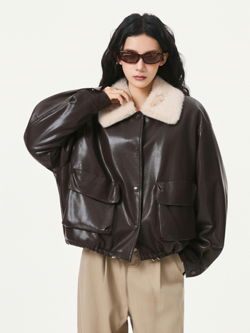 Vintage női motoros kabát-parka fleece-béléssel, téli stílus, rövid karcsú fazon, laza szabás