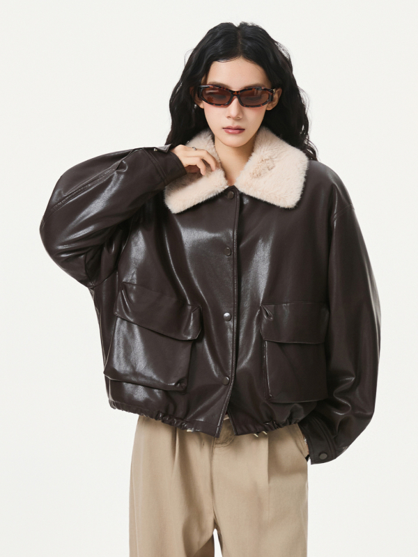 Vintage női motoros kabát-parka fleece-béléssel, téli stílus, rövid karcsú fazon, laza szabás