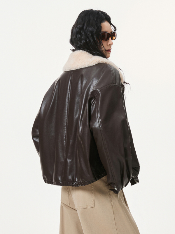 Vintage női motoros kabát-parka fleece-béléssel, téli stílus, rövid karcsú fazon, laza szabás