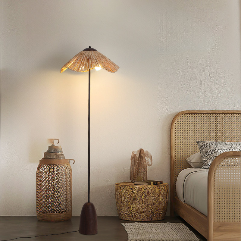 Retro Wabi-Sabi stílusú állólámpa teaházba, hálószobába és nappaliba – ambient fény, japán stílusú szalma fonat kialakítás