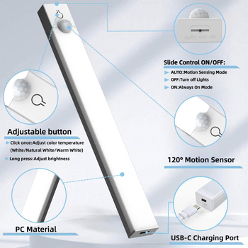 USB LED лента с презареждане и сензор за движение, без пробиване, интелигентна светлина за кухня, шкаф за обувки и гардероб