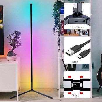 5V saroklámpa padlóra, színes ritmikus világítással, plug‑and‑play, magassága állítható, ambient LED megvilágítás Bluetooth-alkalmazás vezérléssel
