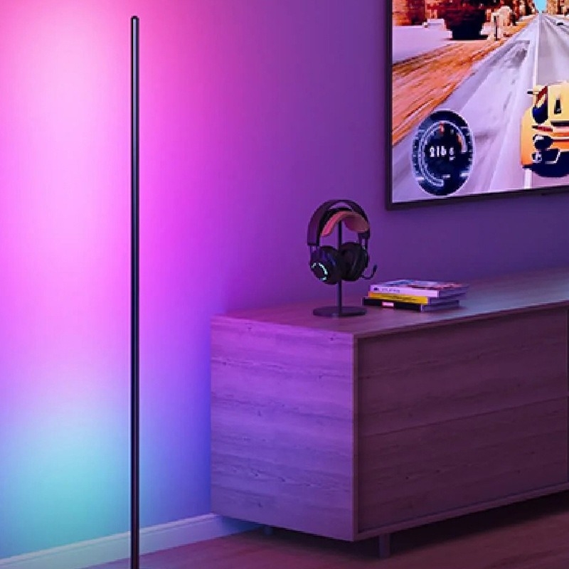 5V saroklámpa padlóra, színes ritmikus világítással, plug‑and‑play, magassága állítható, ambient LED megvilágítás Bluetooth-alkalmazás vezérléssel