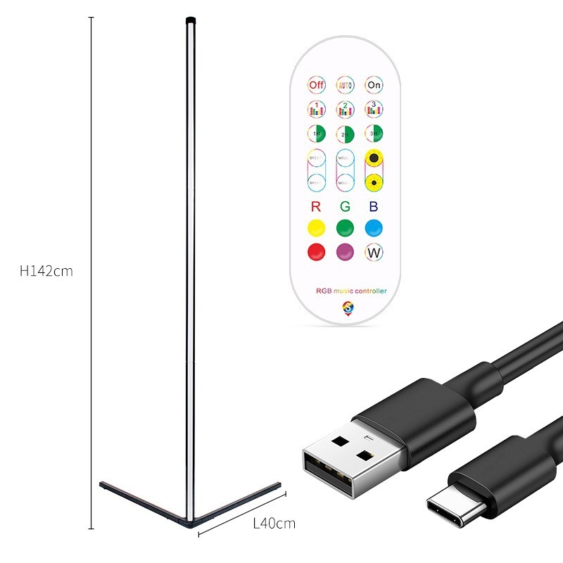 5V saroklámpa padlóra, színes ritmikus világítással, plug‑and‑play, magassága állítható, ambient LED megvilágítás Bluetooth-alkalmazás vezérléssel