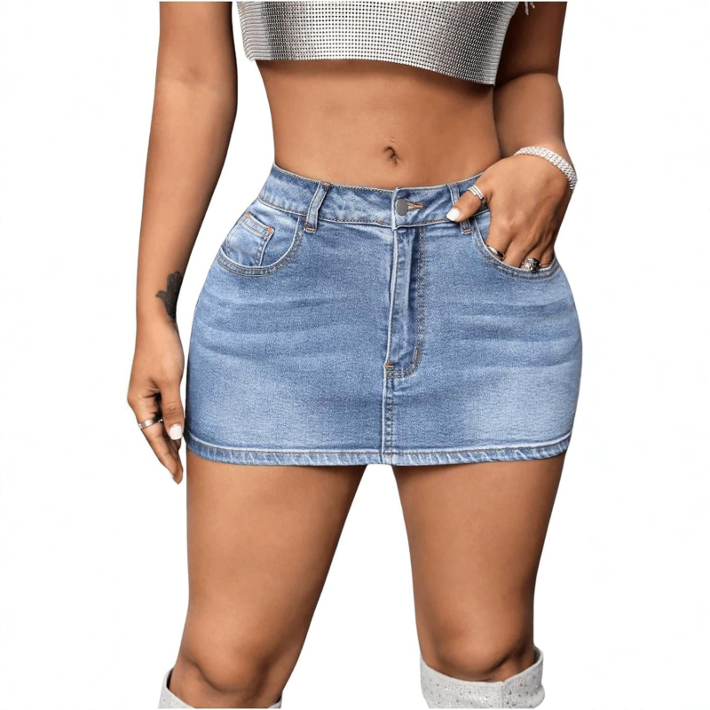 Retro denim miniszoknya, keskeny szabás, casual és sokoldalú, nyár 2026