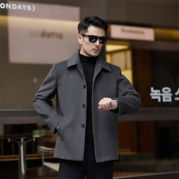Palton scurt din cașmir și lână pentru bărbați, iarnă, stil business casual cu rever
