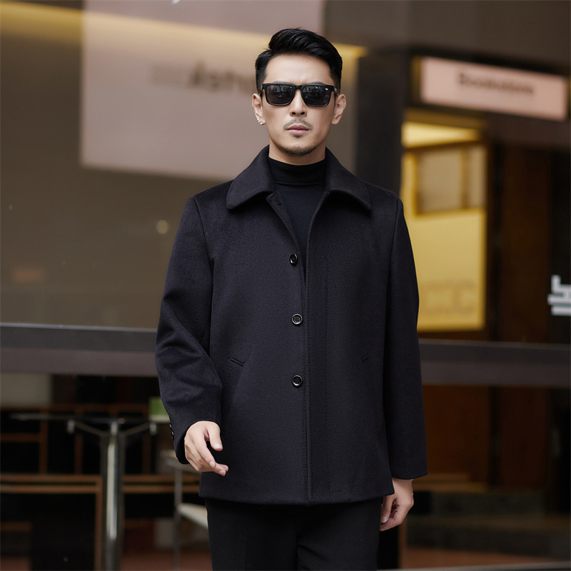 Palton scurt din cașmir și lână pentru bărbați, iarnă, stil business casual cu rever