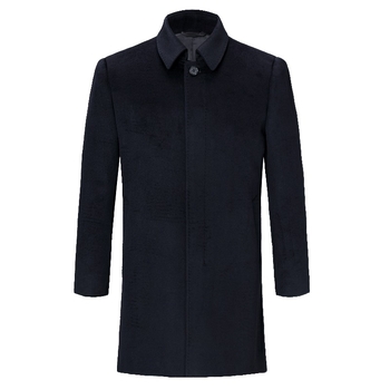 Palton din lână, lungime medie, stil business casual, culoare solidă, nasturi, rever.