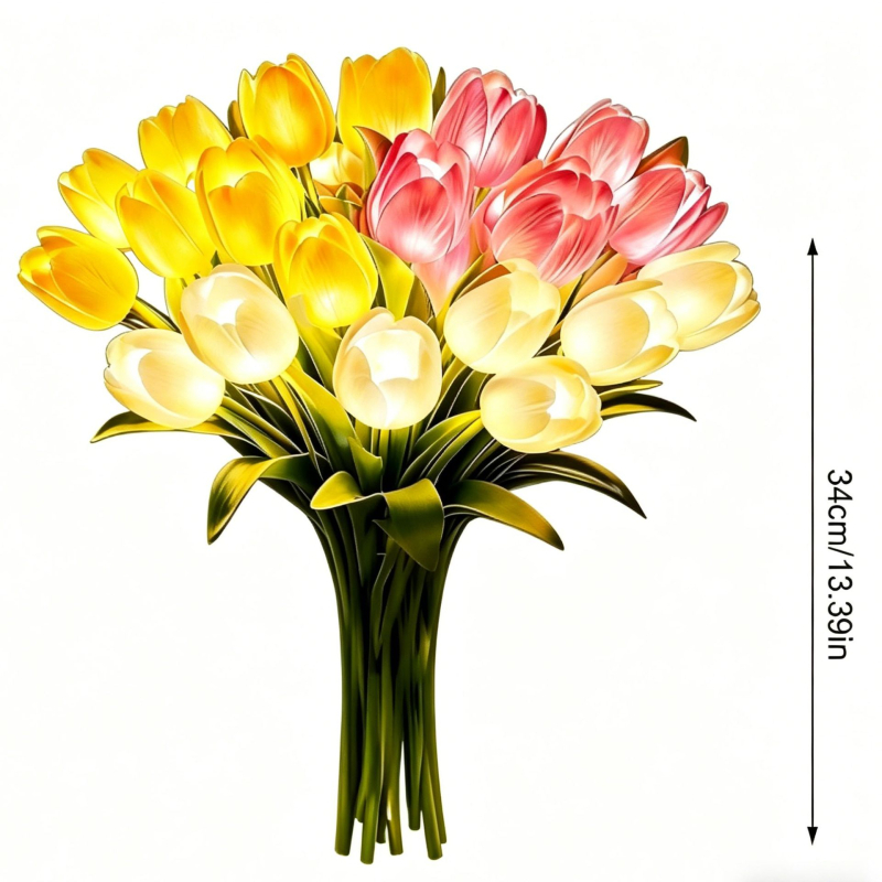 Tulip LED éjszakai lámpa művirággal, hálószobai hangulatvilág, kézzel készített DIY asztali dekoráció