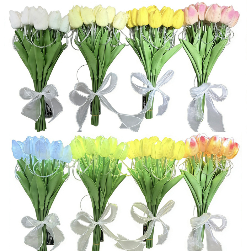 Tulip LED éjszakai lámpa művirággal, hálószobai hangulatvilág, kézzel készített DIY asztali dekoráció