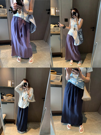 Moqie Midi szoknya Tencel-Len keverékből, húzózsinóros derék és elasztikus derék, egyenes vonal, hátulsó hasíték