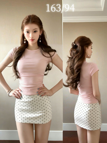 Pöttyös szoknyás szett nőknek, 2026 nyár, koreai stílus, friss és édes