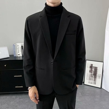 Őszi fekete férfi üzleti zakó, slim fit, egyszínű, koreai stílus