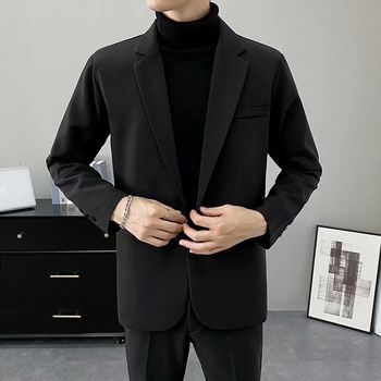 Őszi fekete férfi üzleti zakó, slim fit, egyszínű, koreai stílus