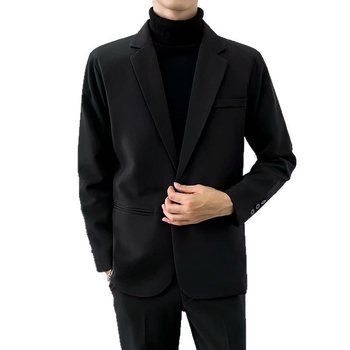 Őszi fekete férfi üzleti zakó, slim fit, egyszínű, koreai stílus