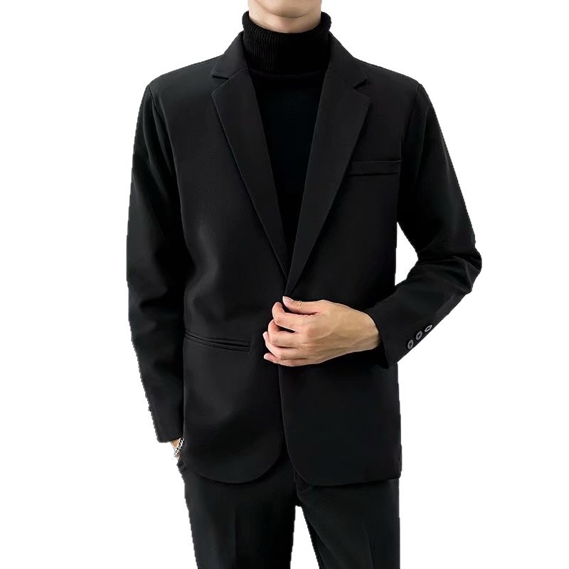 Őszi fekete férfi üzleti zakó, slim fit, egyszínű, koreai stílus