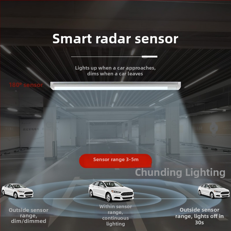 T8 radar szenzoros LED cső, 1,2 m, mozgásérzékelős garázs világítás nappali fény érzékelővel