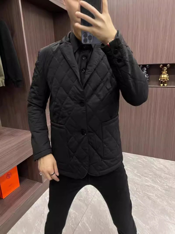 Férfi téli pamutkeverék kabát, üzleti casual stílus, állógalléros, oldalsó zsebek, cipzár