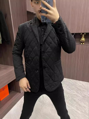 Férfi téli pamutkeverék kabát, üzleti casual stílus, állógalléros, oldalsó zsebek, cipzár