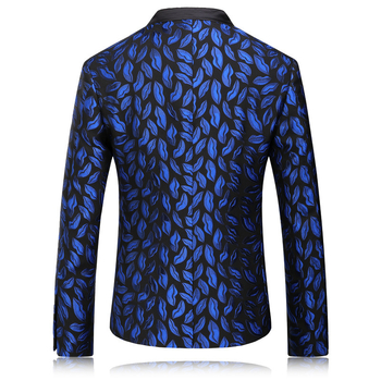 Férfi slim fit kosztümkabát levél jacquard mintával, koreai stílus, egygombos lezárás, hosszú ujjú, őszi-téli szezonhoz
