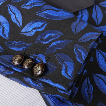 Férfi slim fit kosztümkabát levél jacquard mintával, koreai stílus, egygombos lezárás, hosszú ujjú, őszi-téli szezonhoz