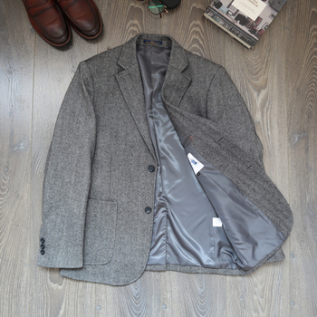 Férfi tweed gyapjú zakó őszi-téli herringbone mintával, plusz méret, klasszikus casual stílus