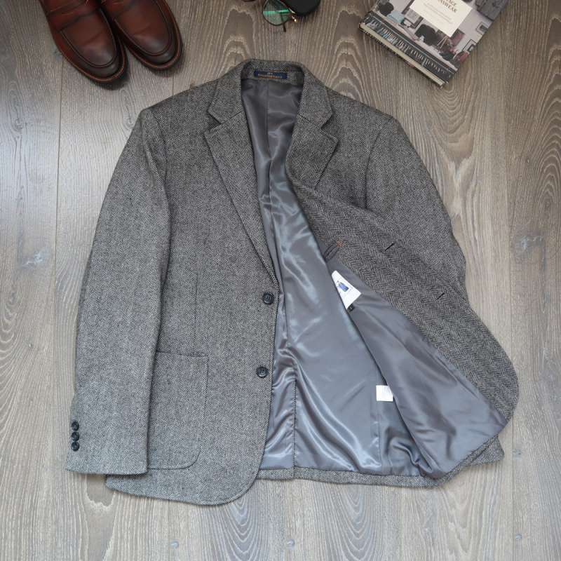 Férfi tweed gyapjú zakó őszi-téli herringbone mintával, plusz méret, klasszikus casual stílus