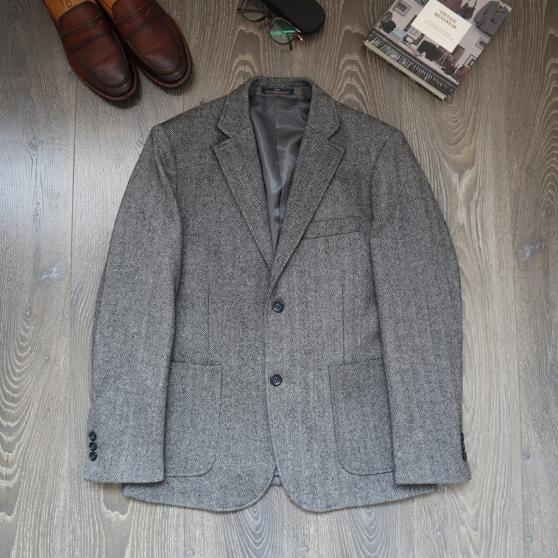 Férfi tweed gyapjú zakó őszi-téli herringbone mintával, plusz méret, klasszikus casual stílus