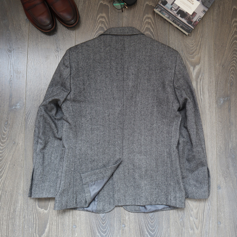 Férfi tweed gyapjú zakó őszi-téli herringbone mintával, plusz méret, klasszikus casual stílus