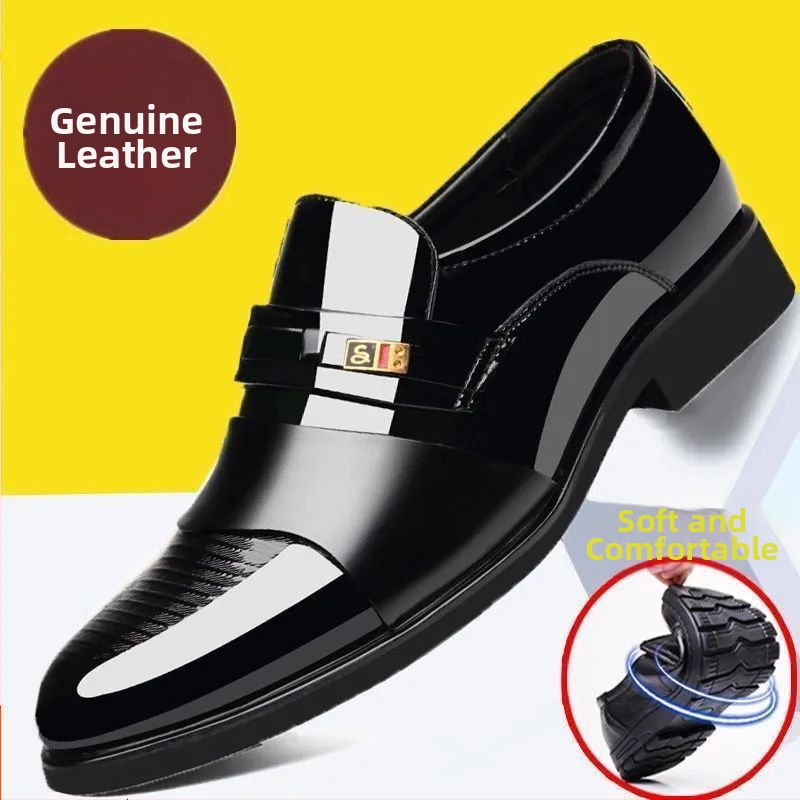 Pantofi bărbătești de dress din piele de vită 100%, partea superioară din două straturi, talpă groasă, vârf rotund.