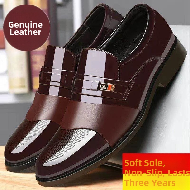 Pantofi bărbătești de dress din piele de vită 100%, partea superioară din două straturi, talpă groasă, vârf rotund.