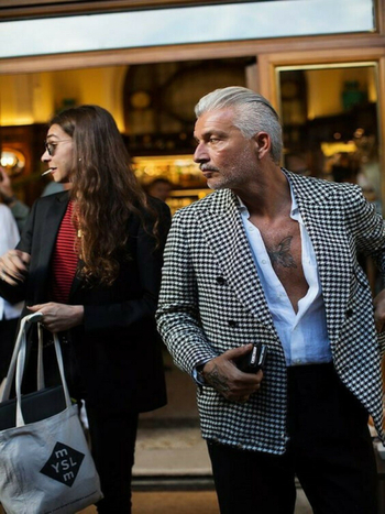 Férfi téli dzseki houndstooth mintázatú, nagy méret, dupla gombos, formális-kosztüm stílusú