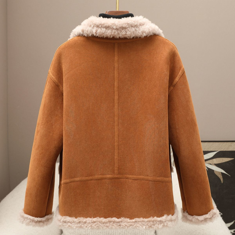 Női reversibil kabát 100% gyapjú shearling szőrmével, texturált, közép-hosszú, tavasz 2026