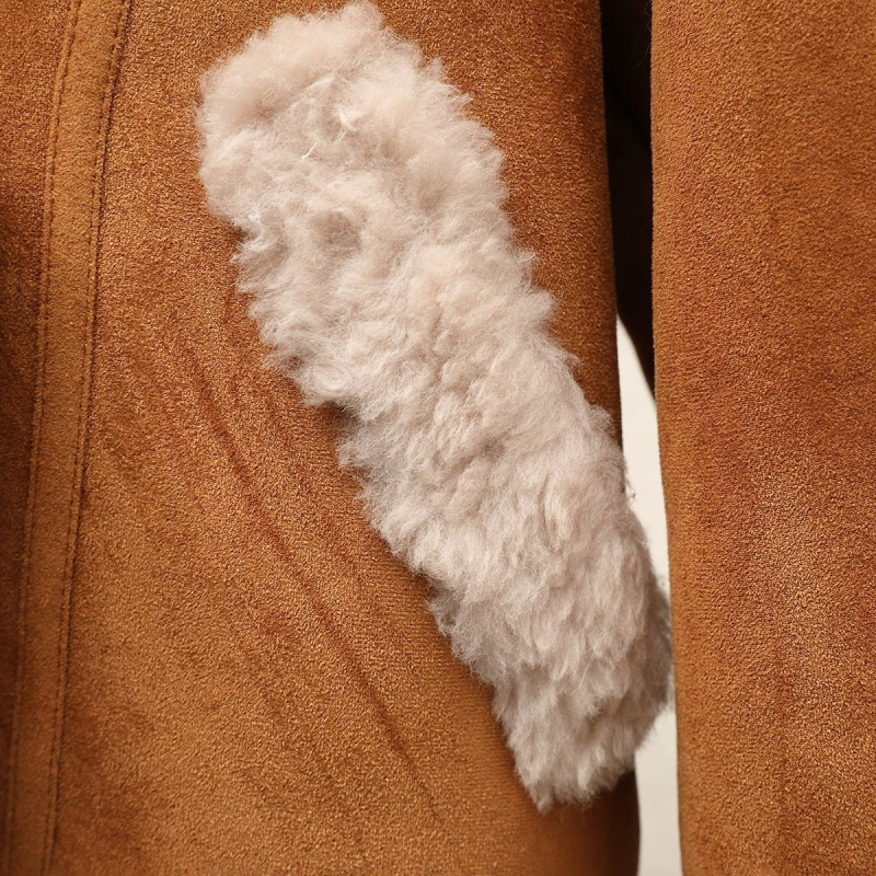 Női reversibil kabát 100% gyapjú shearling szőrmével, texturált, közép-hosszú, tavasz 2026