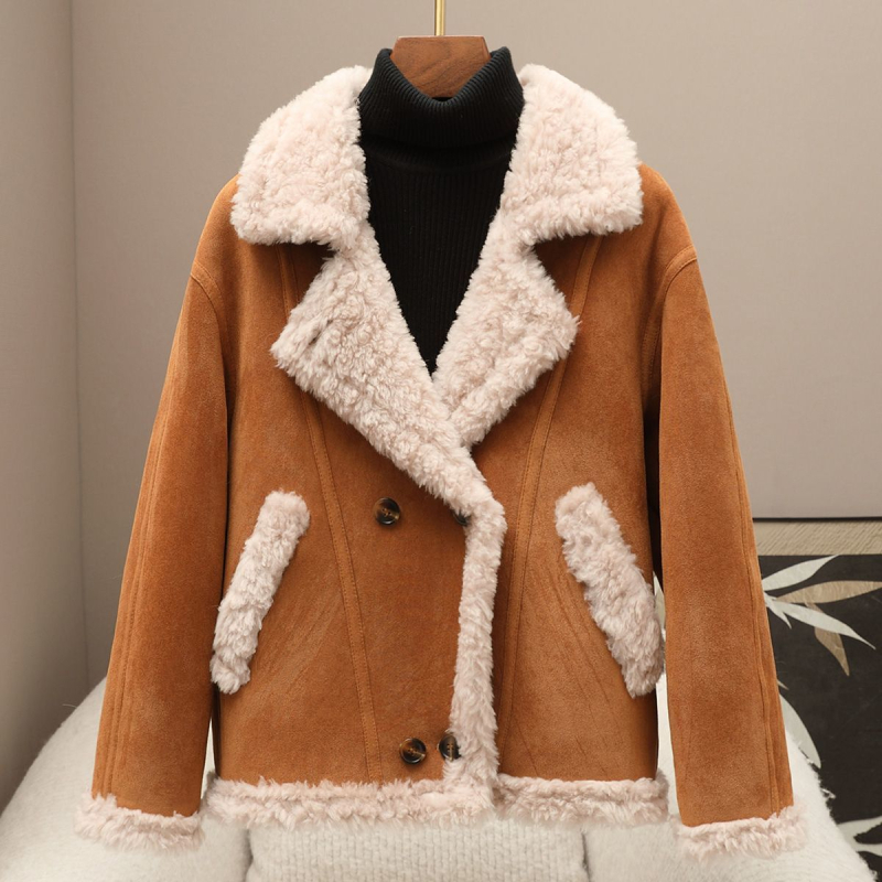 Női reversibil kabát 100% gyapjú shearling szőrmével, texturált, közép-hosszú, tavasz 2026
