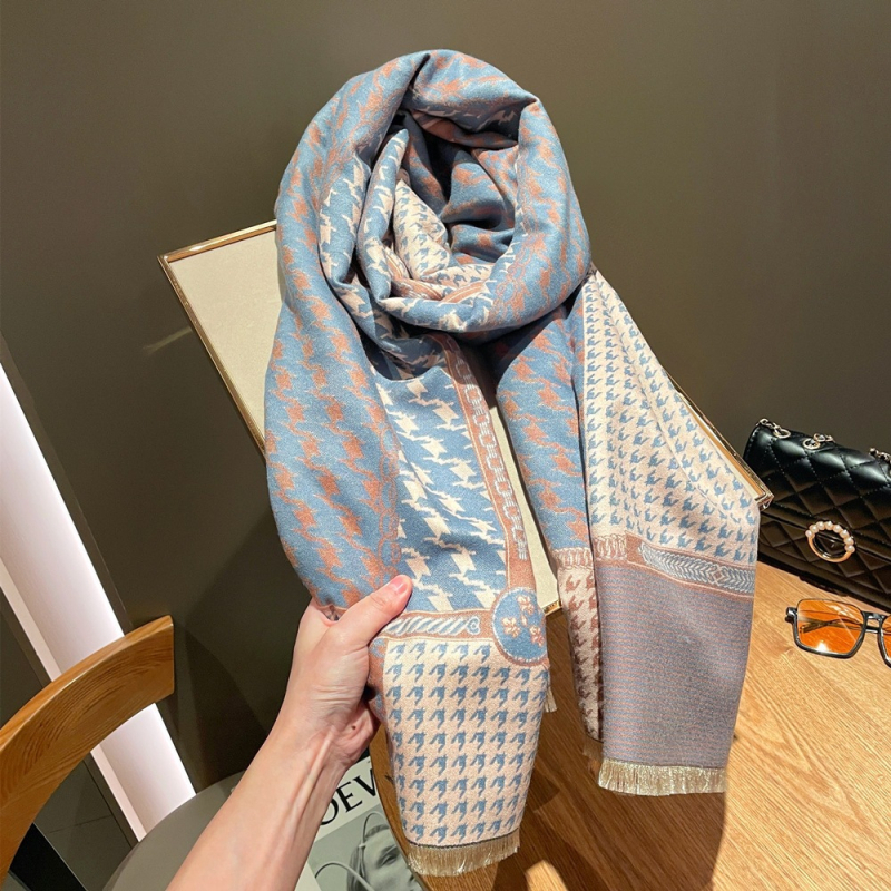 Téli sál koreai stílusban, houndstooth mintával, vastag és meleg, utánzat kasmír, nőknek, kétoldalas viselet