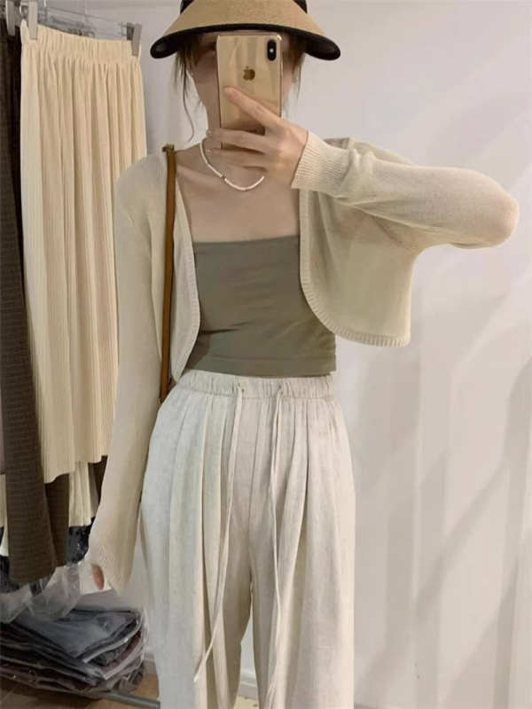 Egy darab Ice-Silk fonalból készült shawl-kardigán napsugárzás elleni védelemhez, tavasz-nyár, pántos szoknya és koreai stílusú külső ruházat