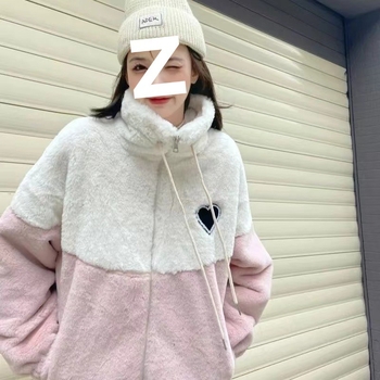 Női color-block shearling dzseki, laza szabású, rövid hossz, fleece bélés, állógalléros, cipzáras zárás