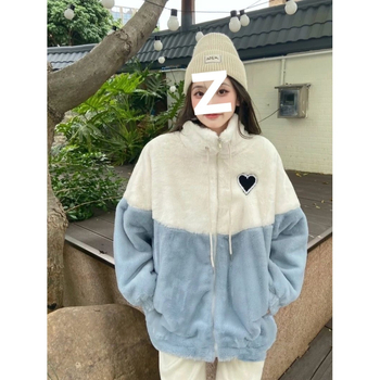 Női color-block shearling dzseki, laza szabású, rövid hossz, fleece bélés, állógalléros, cipzáras zárás