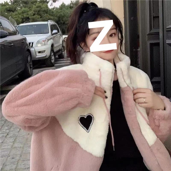 Női color-block shearling dzseki, laza szabású, rövid hossz, fleece bélés, állógalléros, cipzáras zárás