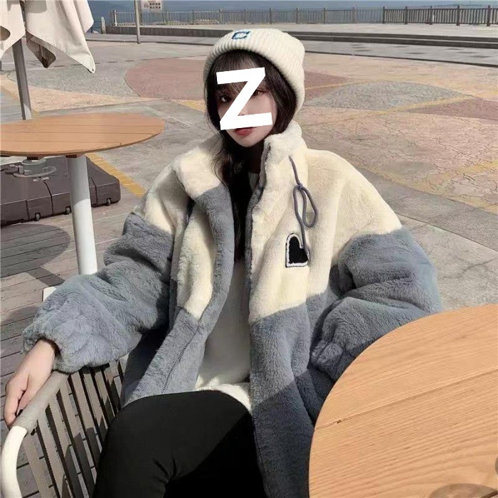 Női color-block shearling dzseki, laza szabású, rövid hossz, fleece bélés, állógalléros, cipzáras zárás