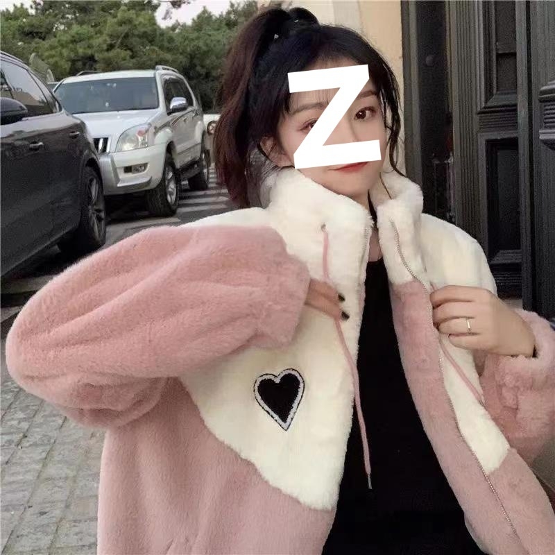 Női color-block shearling dzseki, laza szabású, rövid hossz, fleece bélés, állógalléros, cipzáras zárás