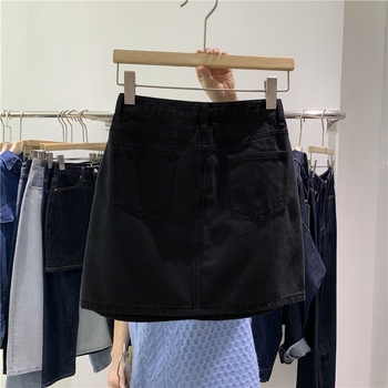 Pluszméret nyár 2025 koreai stílusú A-vonal denim mini szoknya, magas derekú, karcsúsító, nők számára