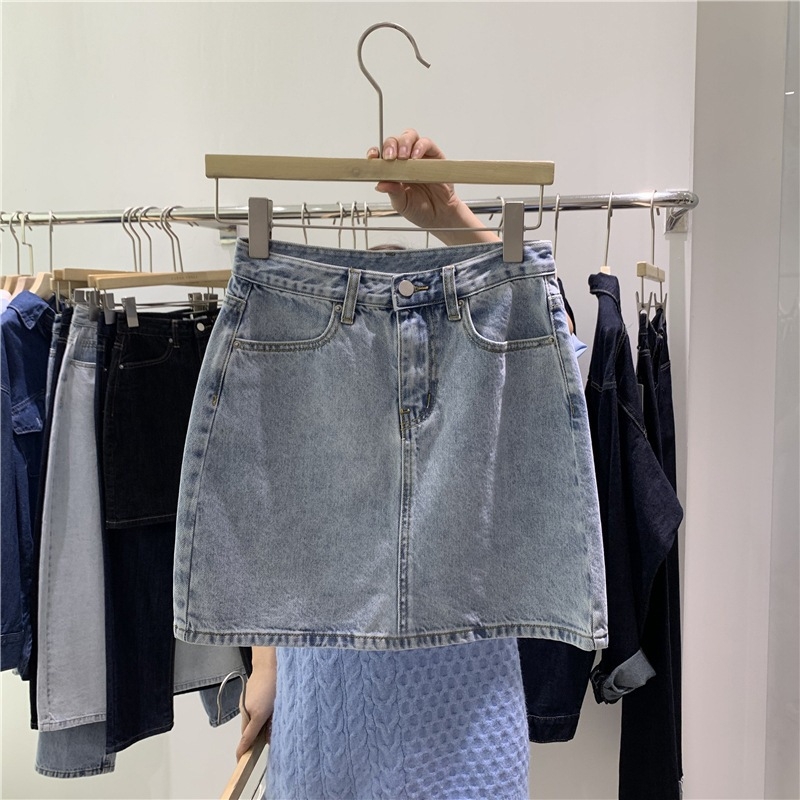 Pluszméret nyár 2025 koreai stílusú A-vonal denim mini szoknya, magas derekú, karcsúsító, nők számára