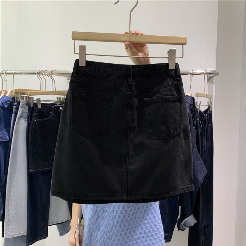 Pluszméret nyár 2025 koreai stílusú A-vonal denim mini szoknya, magas derekú, karcsúsító, nők számára