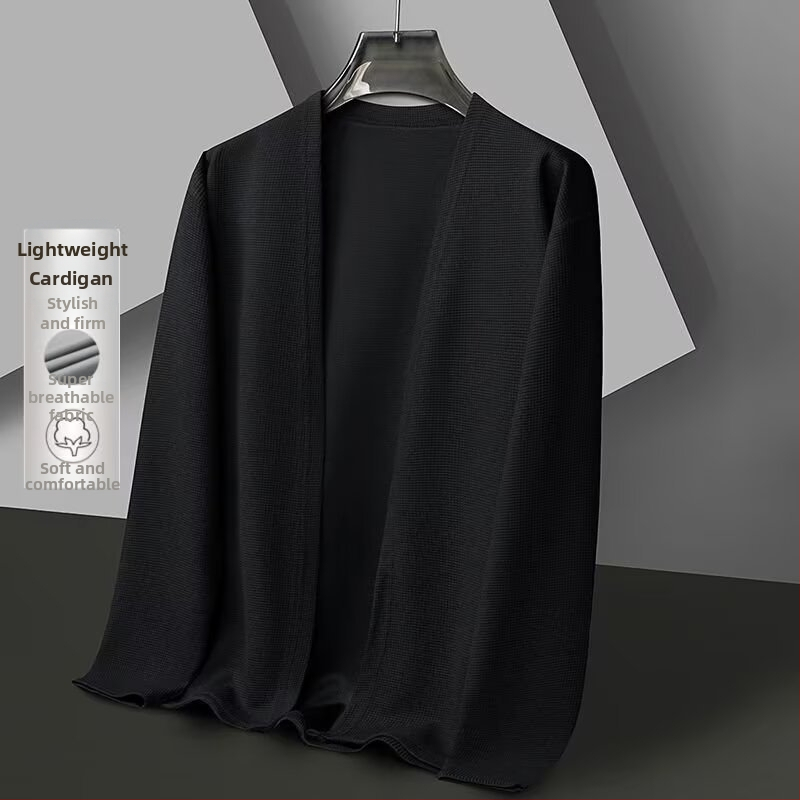 Pánska stredne dlhá jarná a jesenná pletená bunda, kórejský štýl, slim fit, všestranné vrchné oblečenie