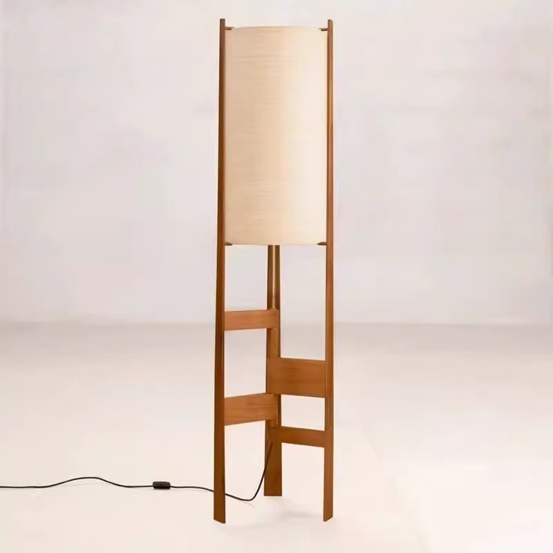 Tömörfa padlólámpa dió színben, japán stílusú, zen művészeti kivitelezés, nappalira, hálószobára és dolgozószobára