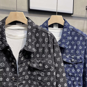 Férfi denim-pamut dzseki, streetwear stílus, téli mindennapi viselet